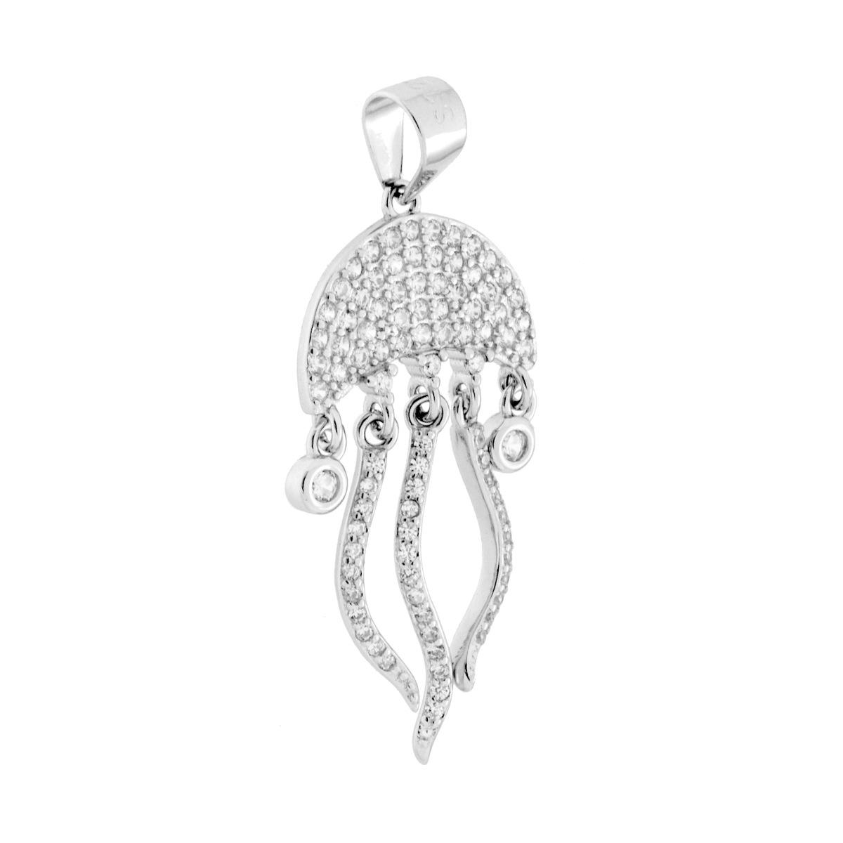 Ciondolo Medusa con Tentacoli pendenti e Cubic Zirconia Bianchi in ARGENTO 925 Galvanica Rodio