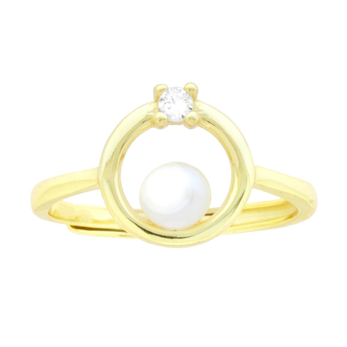 Anello con Cerchio Perla Naturale e Cubic Zirconia Bianco in ARGENTO 925 Galvanica Oro