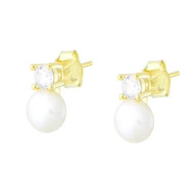 Orecchini Perla con Punto Luce Cubic Zirconia Bianco in ARGENTO 925 Galvanica Oro