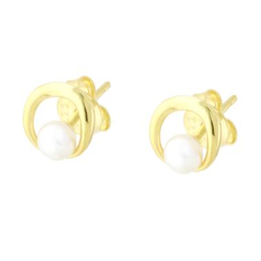 Orecchini Ovale con Perla Naturale in ARGENTO 925 Galvanica Oro