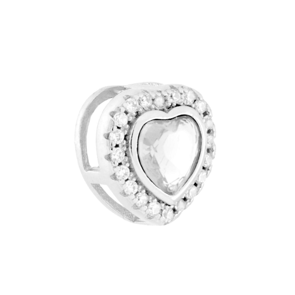 Ciondolo Cuore contornato da Cubic Zirconia Bianchi in ARGENTO 925 Galvanica Rodio