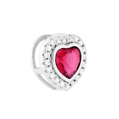 Ciondolo Cuore Rosso Rubino contornato da Cubic Zirconia Bianchi in ARGENTO 925 Galvanica Rodio