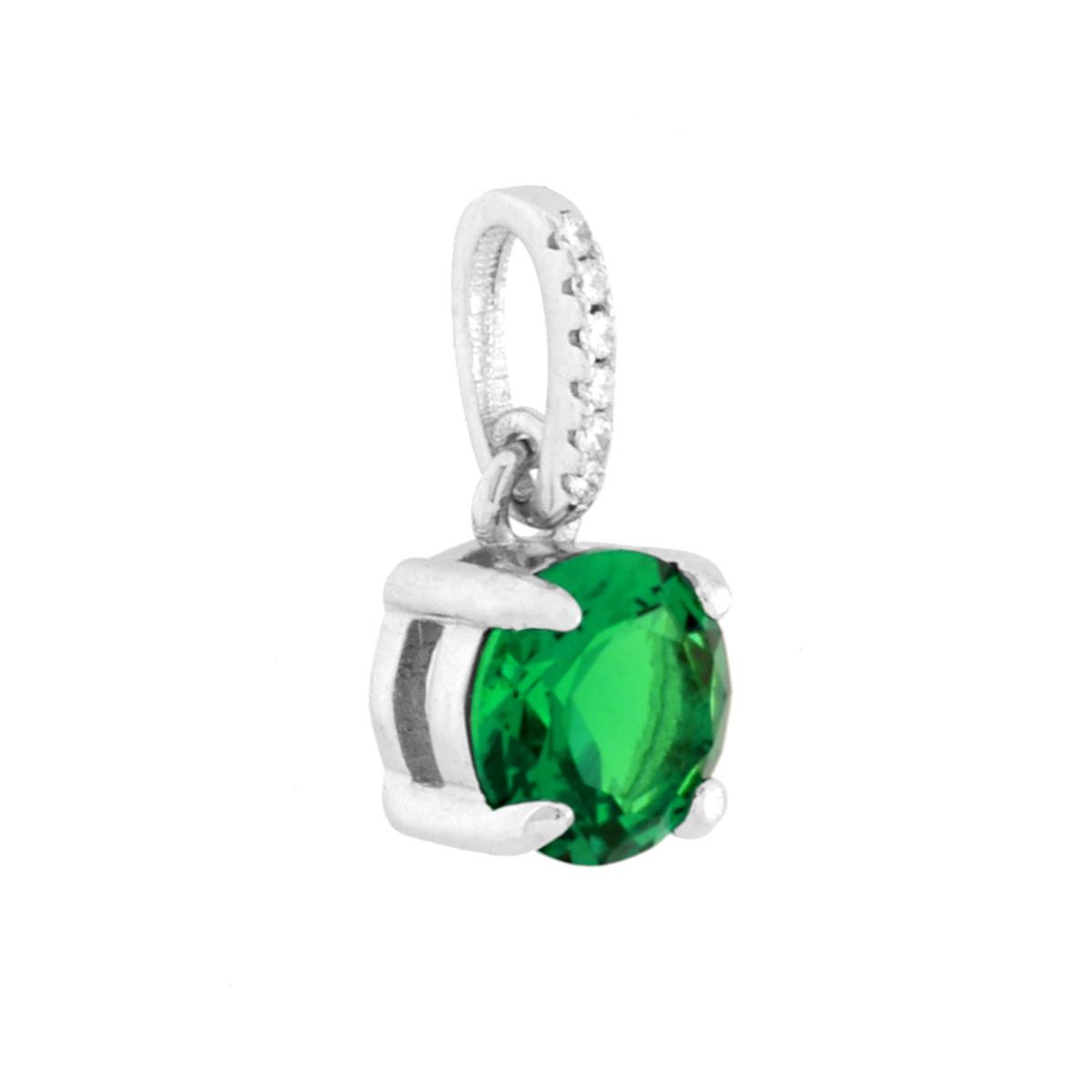 Ciondolo Punto Luce Verde Smeraldo con Cubic Zirconia Bianchi in ARGENTO 925 Galvanica Rodio