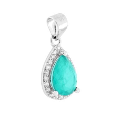 Ciondolo Goccia Pietra Naturale Tormalina Paraiba contornati da Cubic Zirconia Bianchi in ARGENTO 925 Galvanica Rodio
