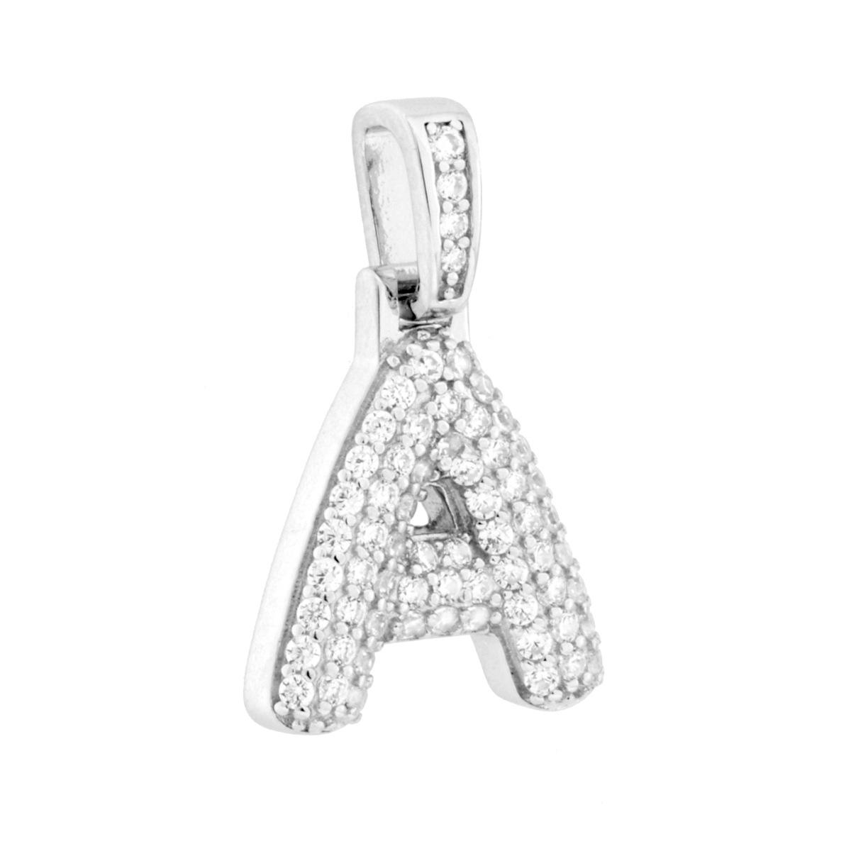 Ciondolo Lettera Bubble Iniziale con Cubic Zirconia Bianchi in ARGENTO 925 Galvanica Rodio