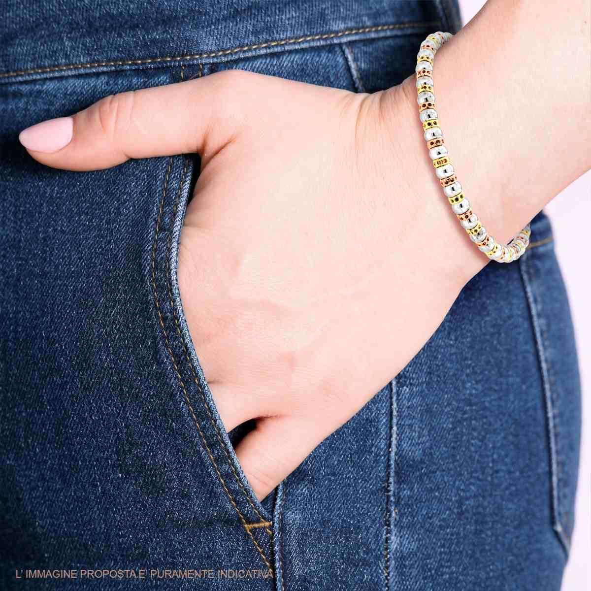 Bracciale Catena con Palline e accessori in ARGENTO 925 Galvanica Rodio Oro e Rosa