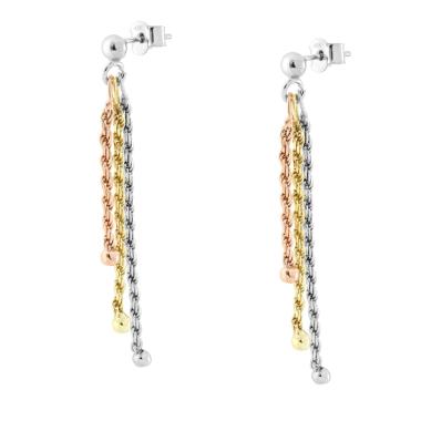 Orecchini Lunghi tre fili Catena Corda Diamantata in ARGENTO 925 Galvanica Rodio Oro e Rosa