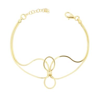 Bracciale due fili Catena Coda di Topo con Fiocco in ARGENTO 925 Galvanica Oro