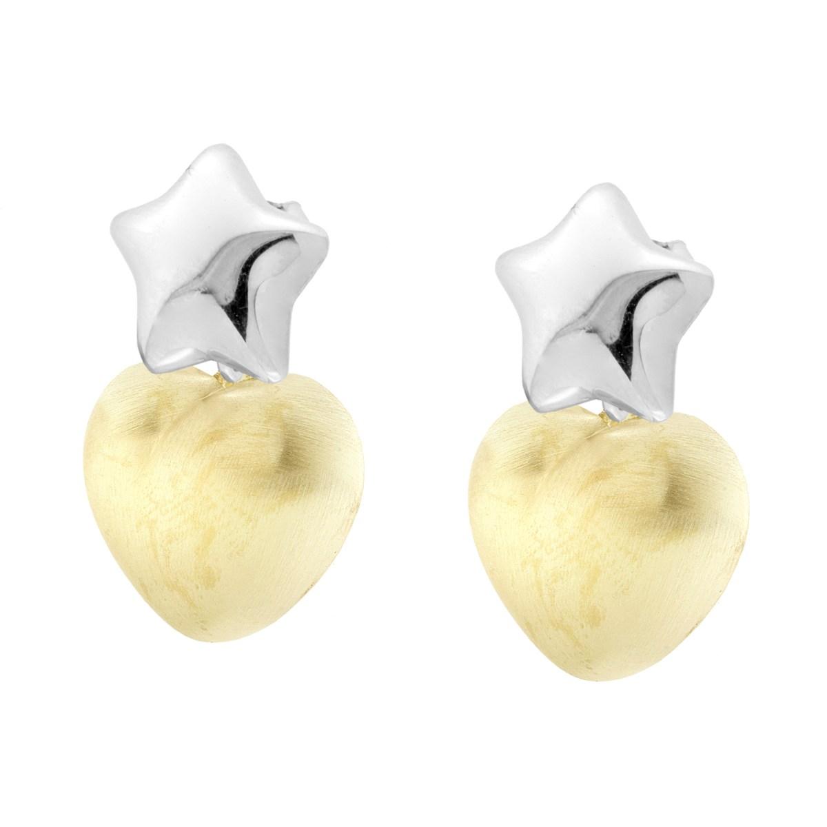 Orecchini Stella e Cuore bombato satinato in ARGENTO 925 Galvanica Rodio e Oro