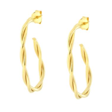 Orecchini Cerchio Ovale canna intrecciata in ARGENTO 925 Galvanica Oro