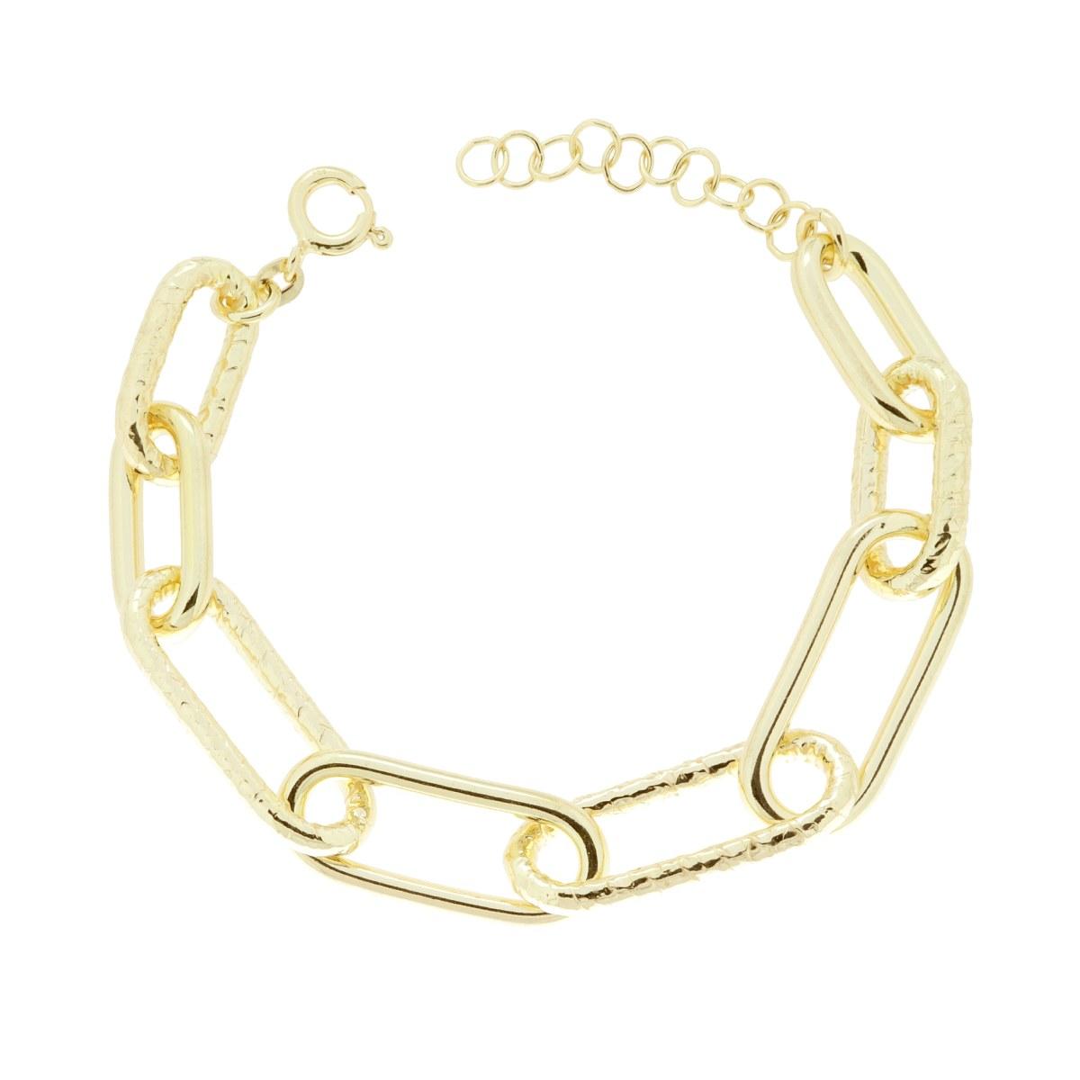 Bracciale Catena Forzatina allungata Martellata in ARGENTO 925 Galvanica Oro