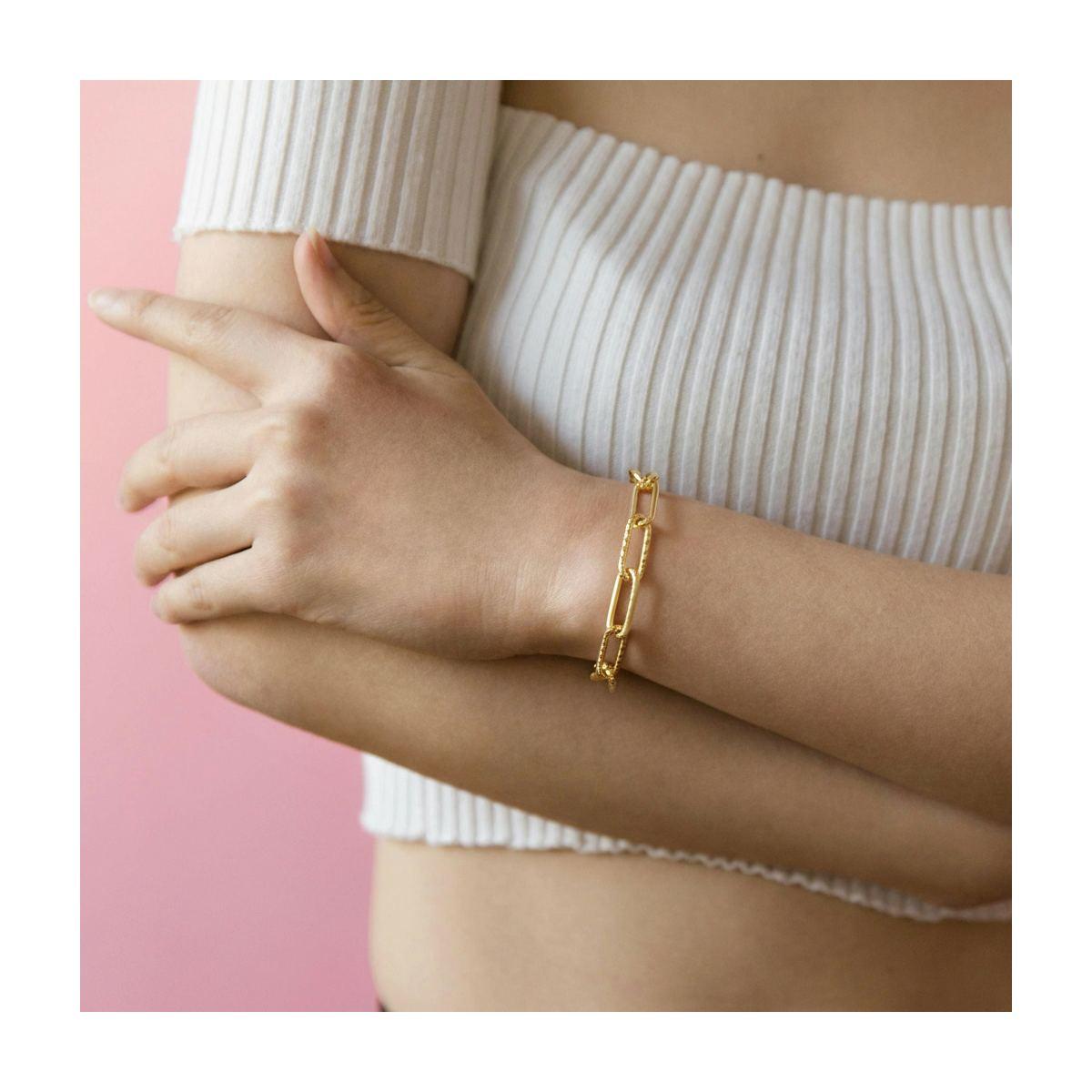 Bracciale Catena Forzatina allungata Martellata in ARGENTO 925 Galvanica Oro