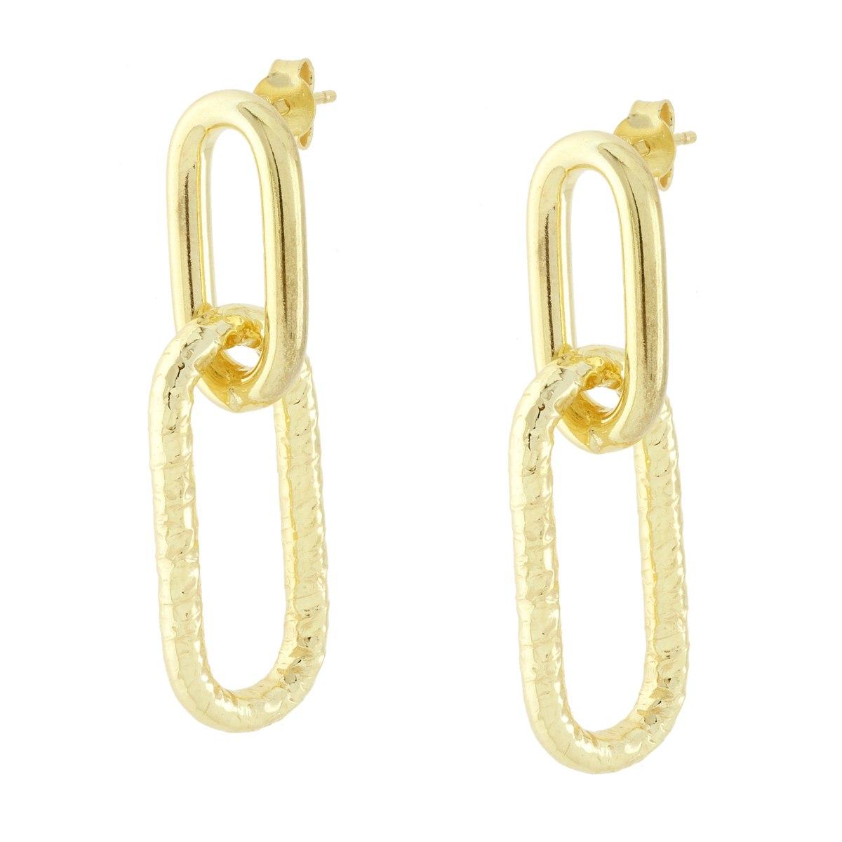 Orecchini Cerchi Ovali pendenti e Martellati in ARGENTO 925 Galvanica Oro