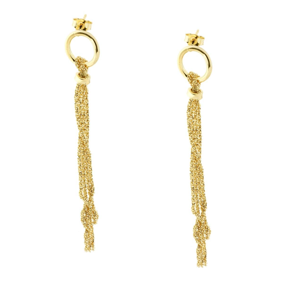 Orecchini Lunghi con Cerchio e Catena Disco Multifilo annodata pendente in ARGENTO 925 Galvanica Oro