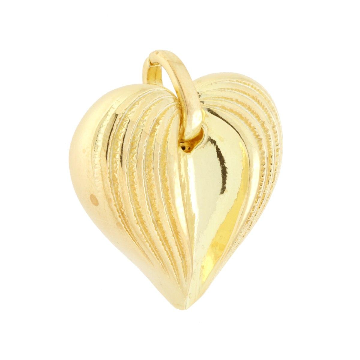 Ciondolo Cuore bombato Martellato in ARGENTO 925 Galvanica Oro