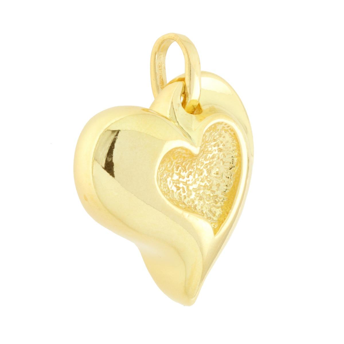 Ciondolo Cuore bombato Martellato in ARGENTO 925 Galvanica Oro