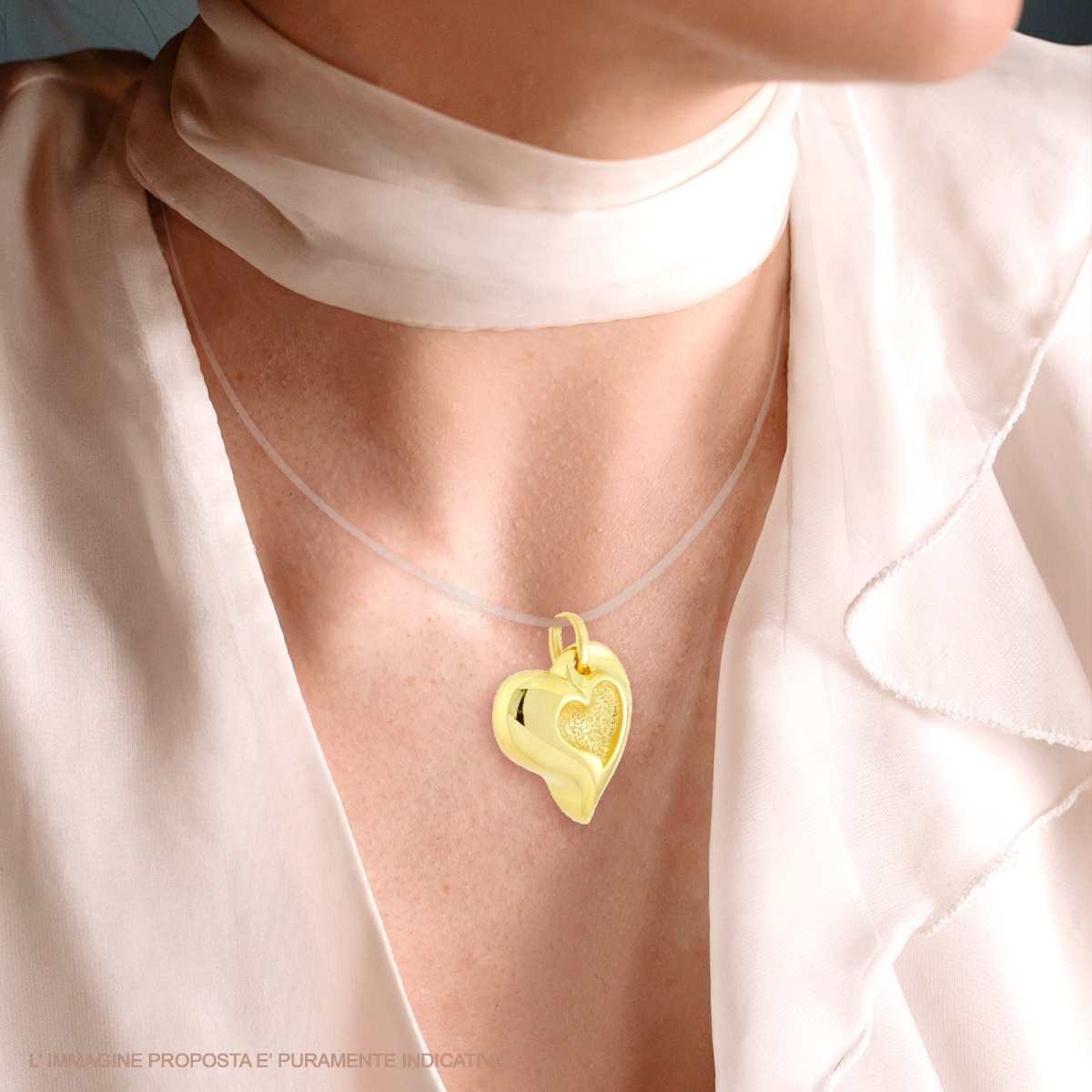 Ciondolo Cuore bombato Martellato in ARGENTO 925 Galvanica Oro