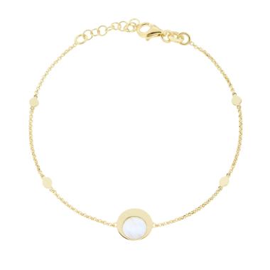 Bracciale Catena Rolo Diamantata con Tondi e Madreperla in ARGENTO 925 Galvanica Oro