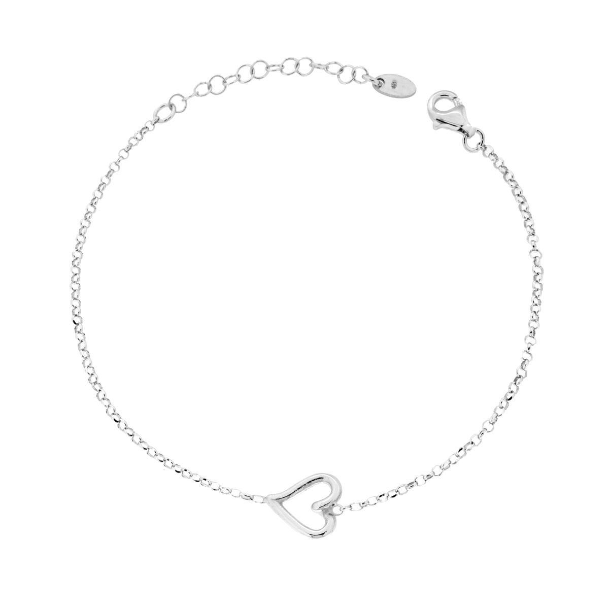 Bracciale Catena Rolo Diamantata con Cuore in ARGENTO 925 Galvanica Rodio