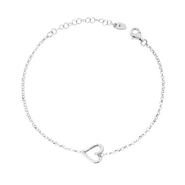 Bracciale Catena Rolo Diamantata con Cuore in ARGENTO 925 Galvanica Rodio