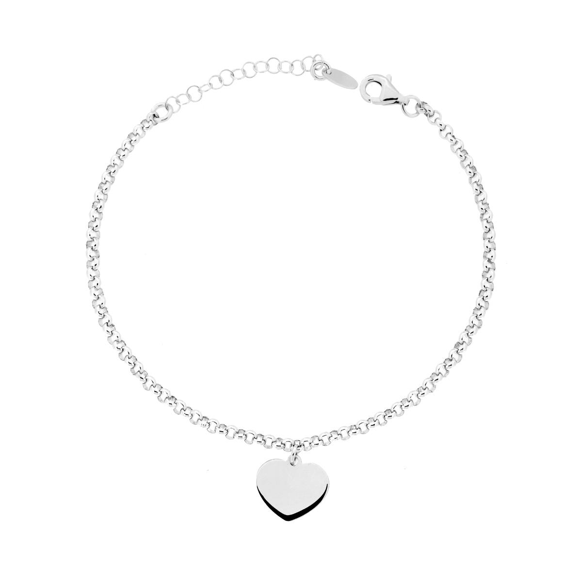 Bracciale Catena Rolo Diamantata con Cuore plain pendente in ARGENTO 925 Galvanica Rodio