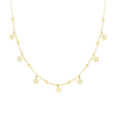 Collana Catena Rolo con Palline Diamantate e Stelle plain pendenti in ARGENTO 925 Galvanica Oro