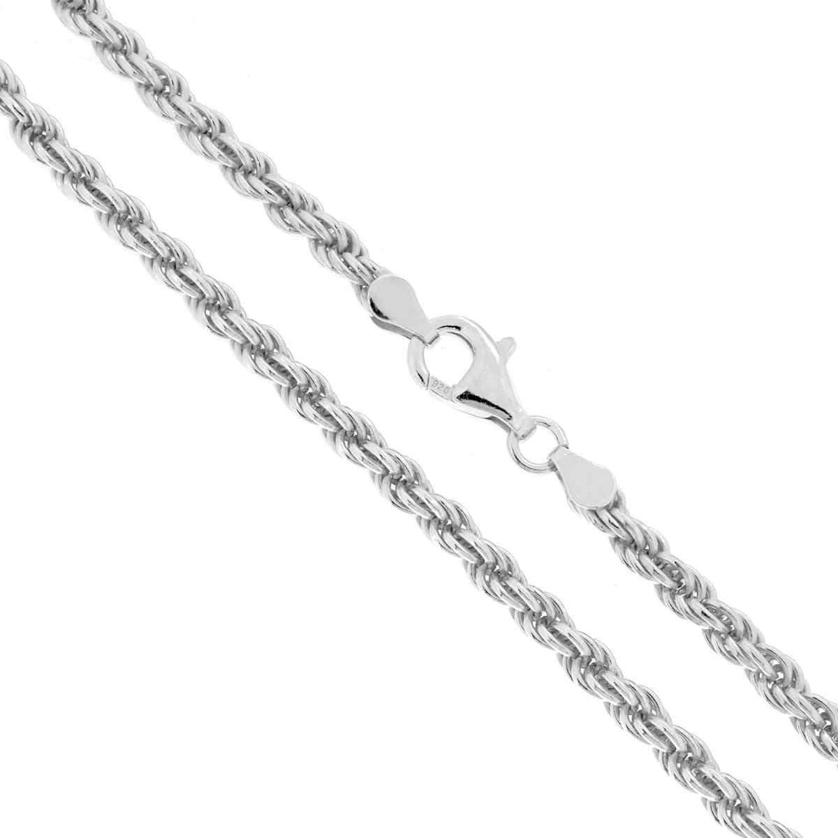 Catena Corda 080 sezione mm 4 lunghezza cm 50 in ARGENTO 925 Galvanica Rodio