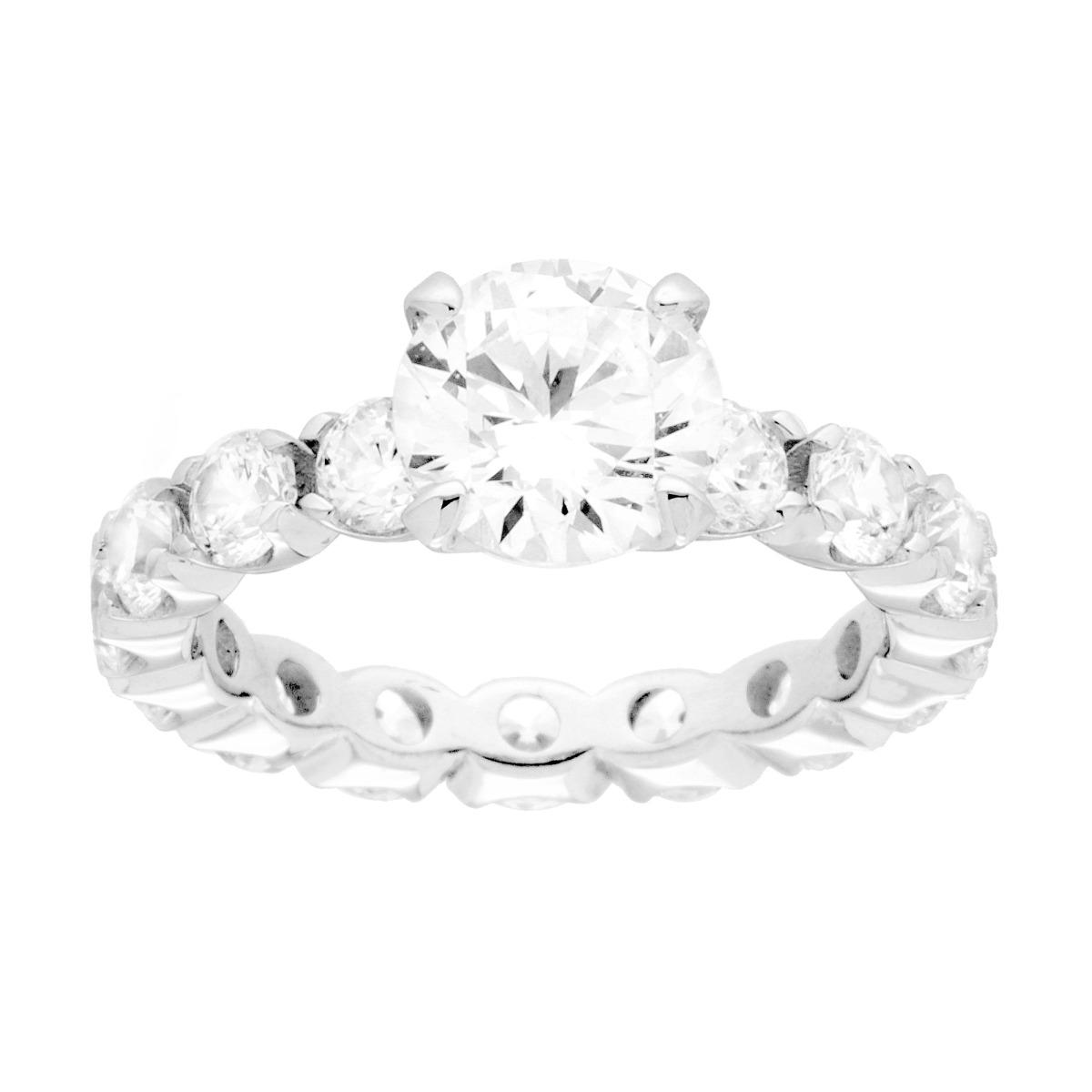 Anello Eternity Solitario con Cubic Zirconia Bianchi in ARGENTO 925 Galvanica Rodio