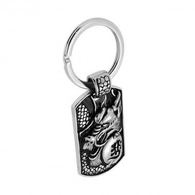 Portachiavi Uomo Donna ad anello con pendente Rettangolare con soggetto Drago in ACCIAIO