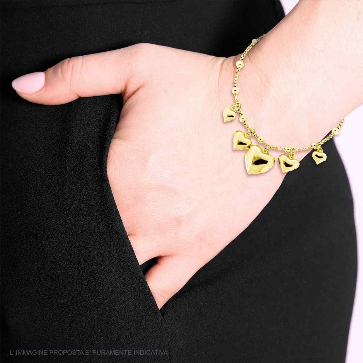 Bracciale Catena Veneziana Tonda con Cuori Bombati pendenti in ACCIAIO colore oro