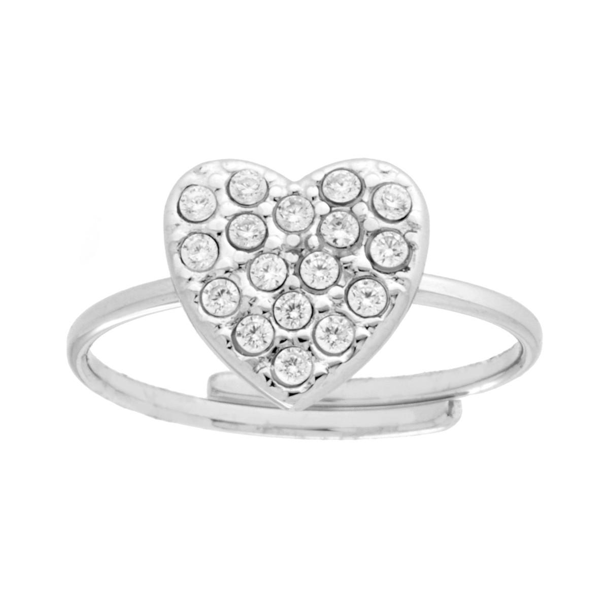 Anello con Cuore con Crystal Bianchi in ACCIAIO
