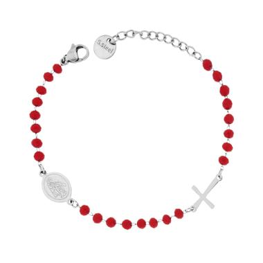 Bracciale Rosario cm 17+3 con Grani in Crystal colore Rosso mm 3.5 in ACCIAIO