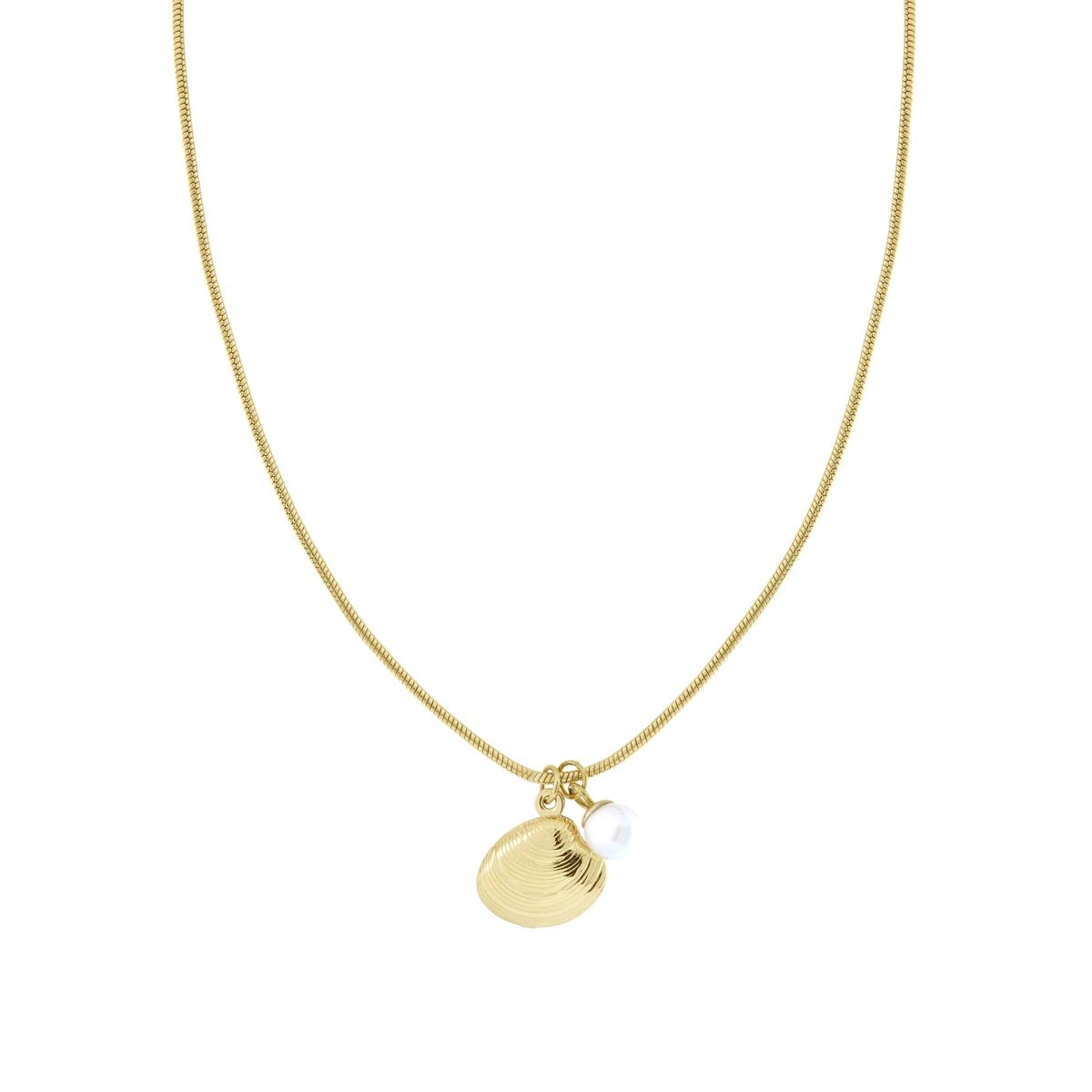Collana Catena Coda di Topo con Perla e Conchiglia in ACCIAIO colore oro