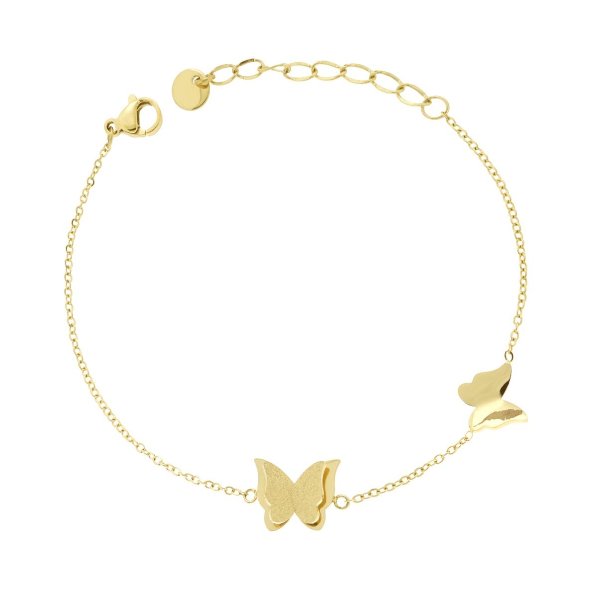 Bracciale Catena Forzatina Diamantata con Farfalle in ACCIAIO colore Oro