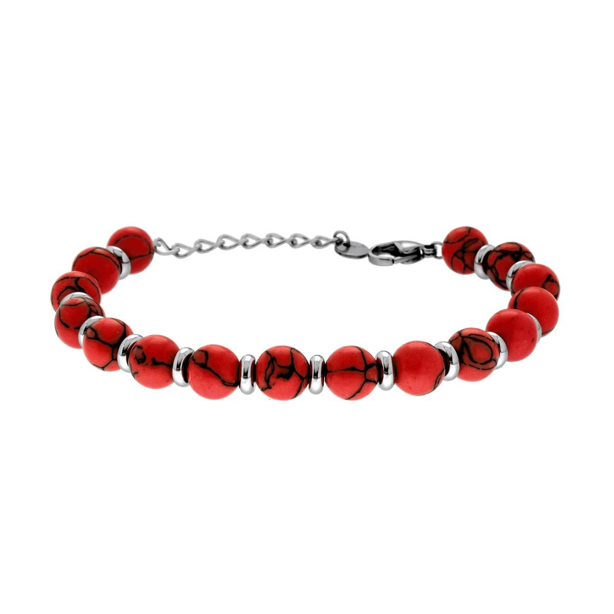 Bracciale Catena con Anelletti e Pietre colore Corallo in ACCIAIO