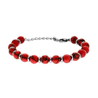 Bracciale Catena con Anelletti e Pietre colore Corallo in ACCIAIO