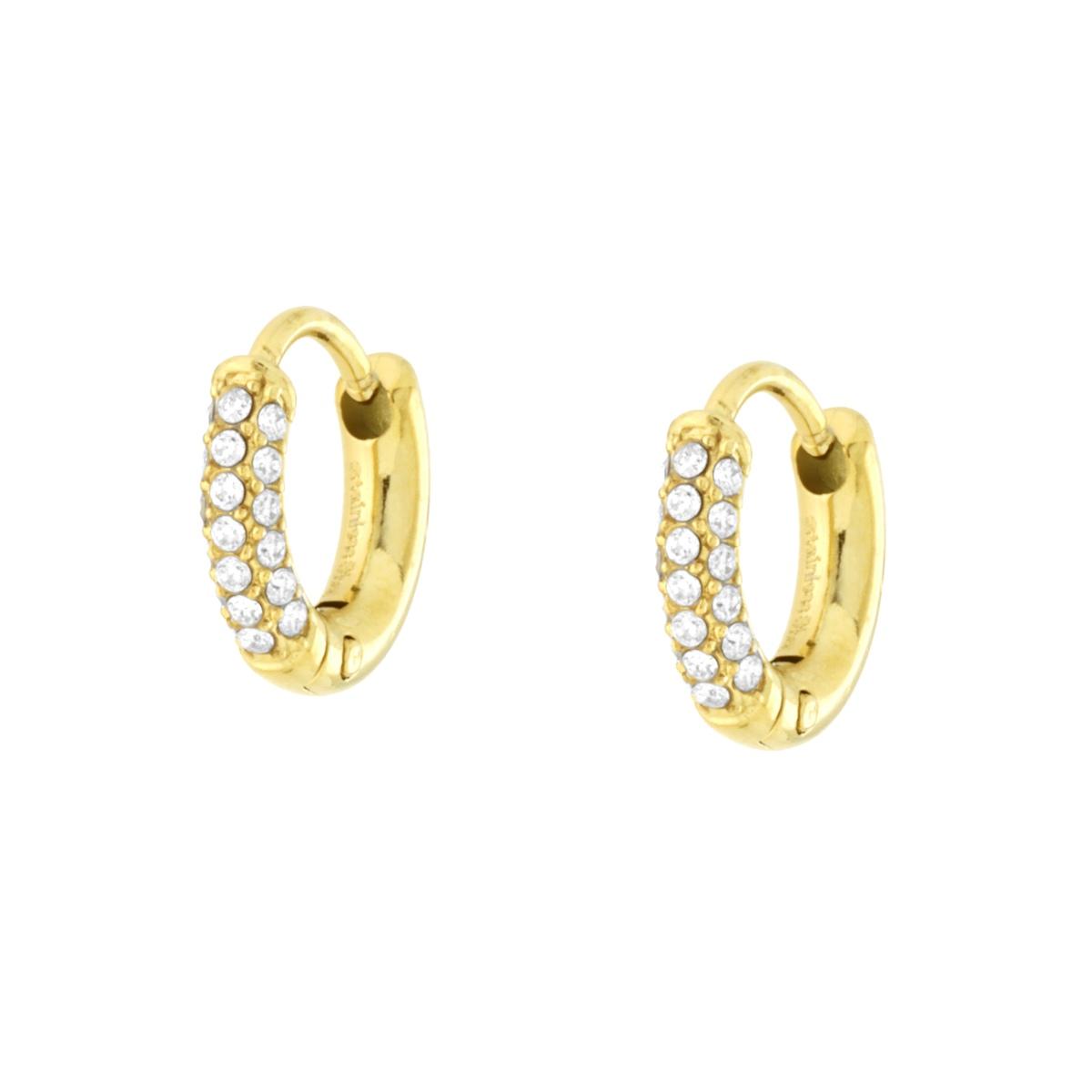 Orecchini Cerchio 11 mm con Crystal Bianchi in ACCIAIO colore Oro