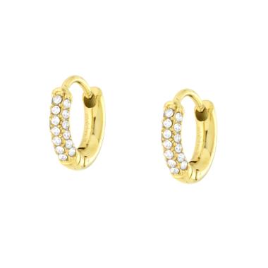Orecchini Cerchio 11 mm con Crystal Bianchi in ACCIAIO colore Oro