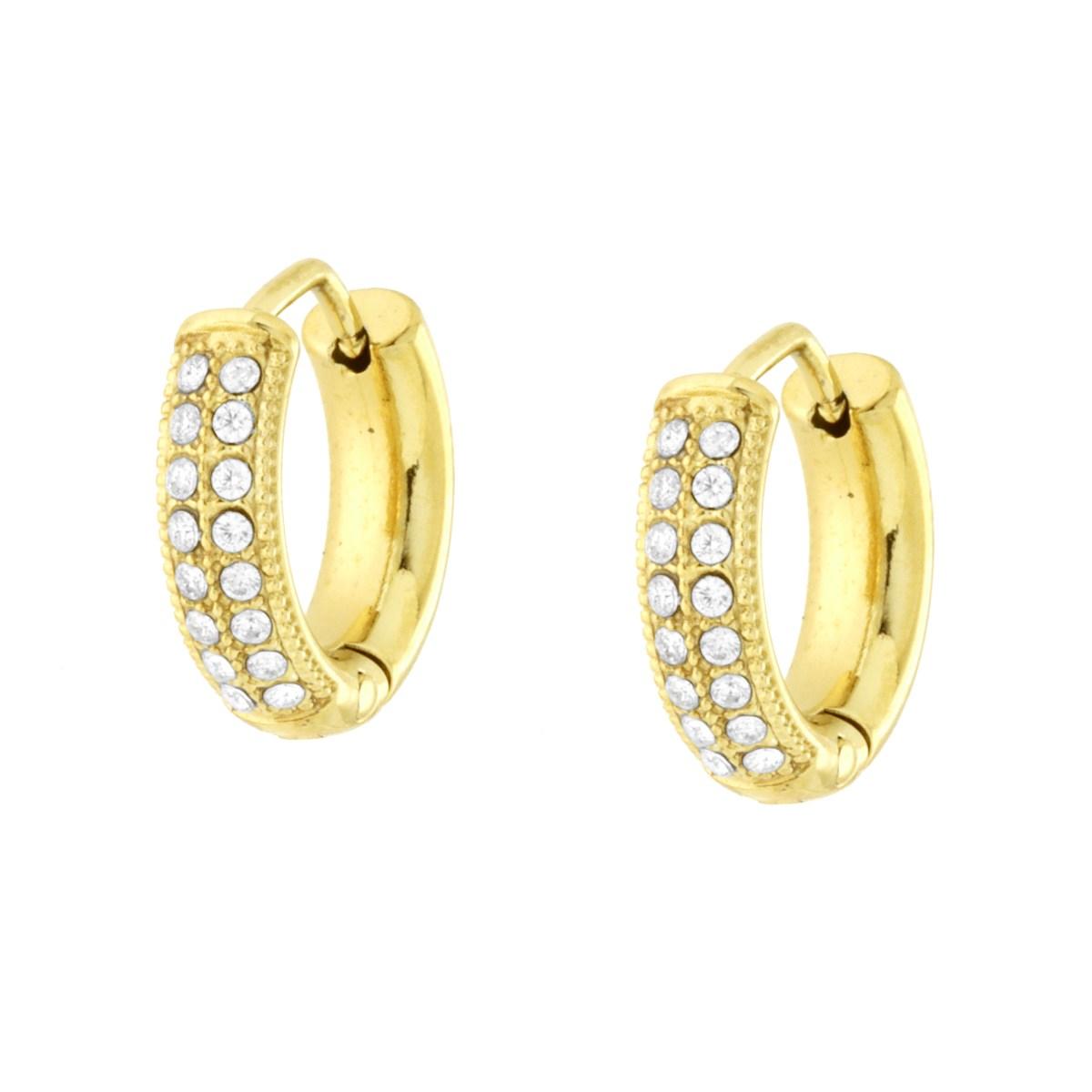 Orecchini Cerchio 13 mm con Crystal Bianchi in ACCIAIO colore Oro