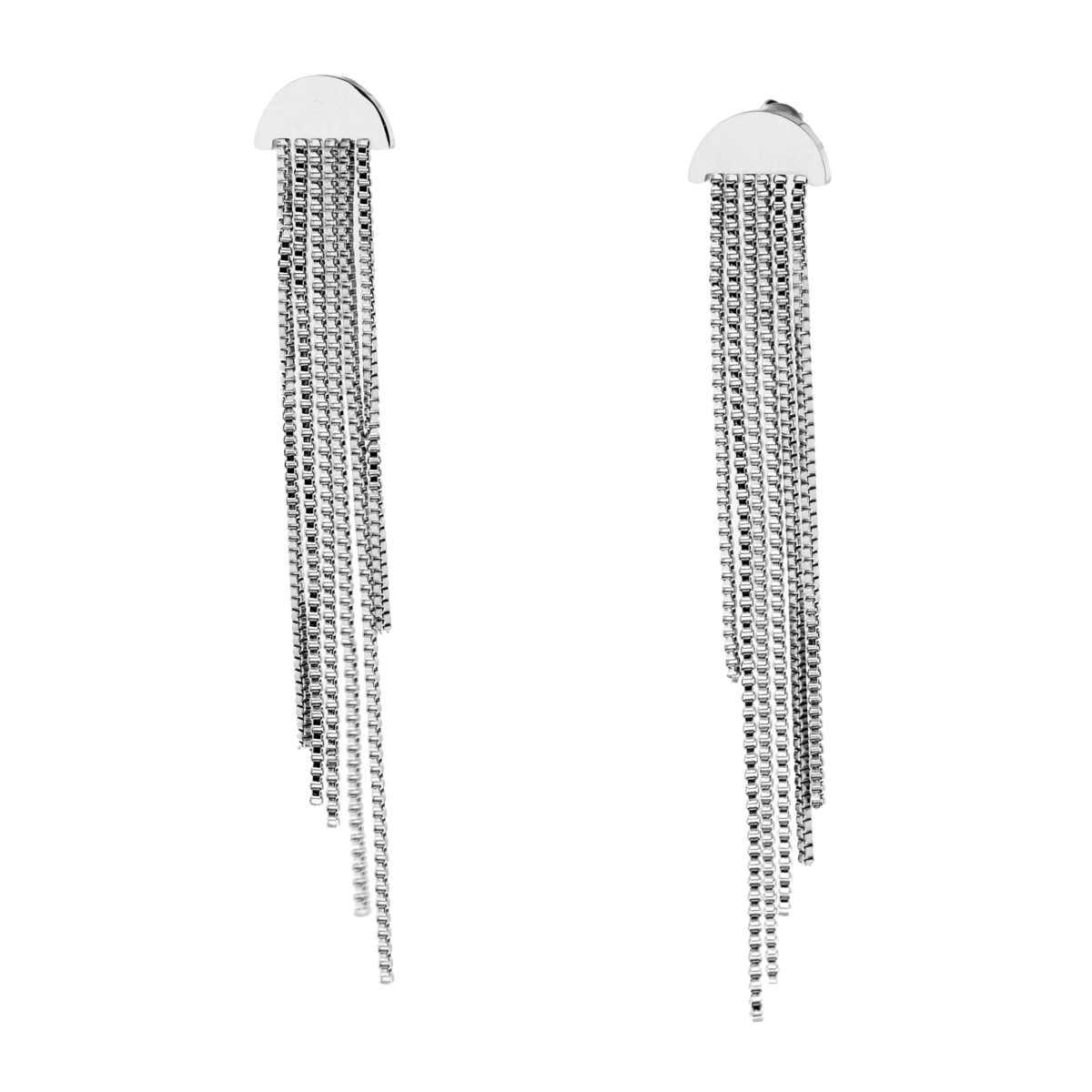 Orecchini Lunghi Multifilo Catena Veneziana Diamantata con Semicerchio plain in ACCIAIO