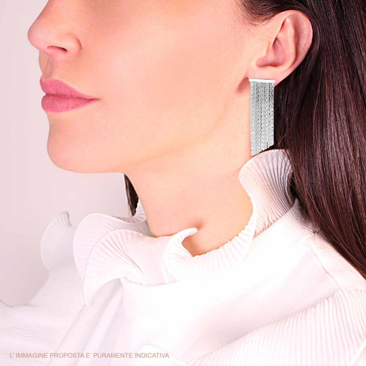 Orecchini Lunghi Multifilo Catena Cobra Diamantata con Barretta in ACCIAIO