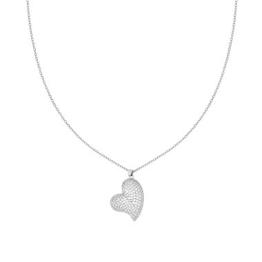 Collana Catena Forzatina con Cuore bombato e Crystal Bianchi in ACCIAIO