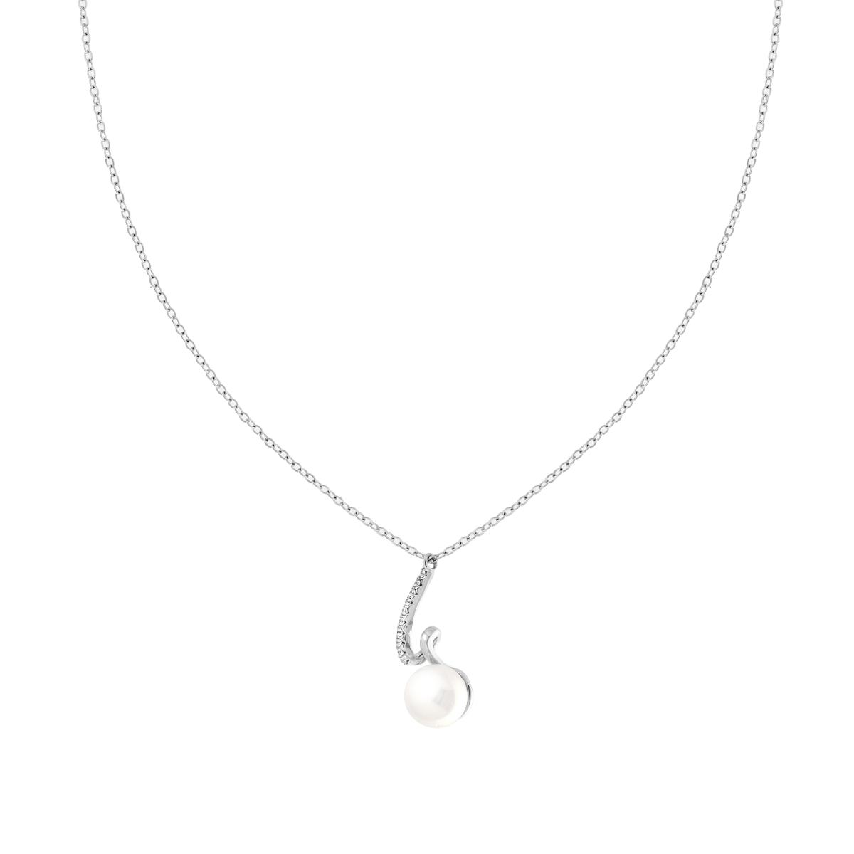 Collana Catena Forzatina con Perla e Nastro con Crystal Bianchi in ACCIAIO