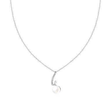 Collana Catena Forzatina con Perla e Nastro con Crystal Bianchi in ACCIAIO