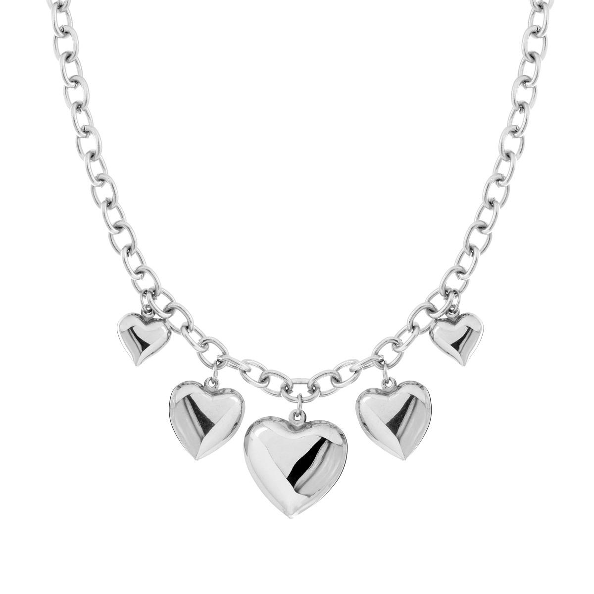 Collana Catena Forzatina con Cuori Bombati pendenti in ACCIAIO