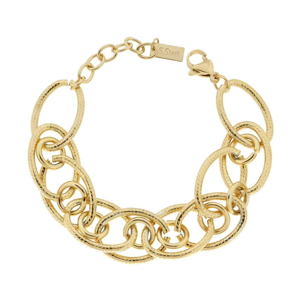 Bracciale Catena Forzatina Multimaglia Punteggiata in ACCIAIO color Oro