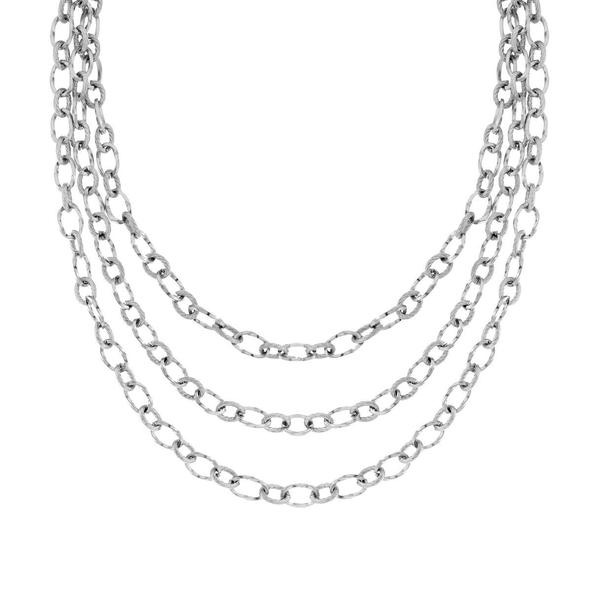 Collana tre fili Catena Forzatina alternata Liscia e Torchon in ACCIAIO