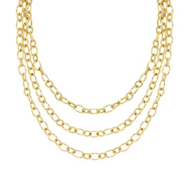 Collana tre fili Catena Forzatina alternata Liscia e Torchon in ACCIAIO colore Oro