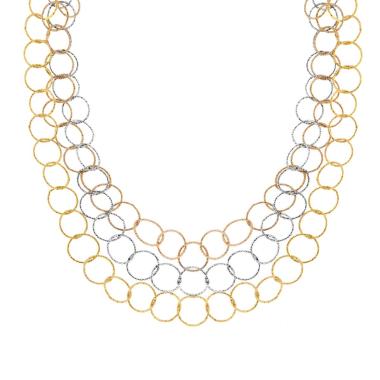 Collana tre fili Catena Cerchi Diamantati in ACCIAIO colore Oro e Rosa