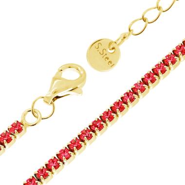 Bracciale Tennis Griffe cm 17+5 con Crystal mm 2 Rosso Rubino in ACCIAIO colore Oro